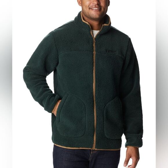 Columbia Rugged Ridge Sherpa Fleece Size XL Forest Green Hiking Travel Jacket - Picture 1 of 6